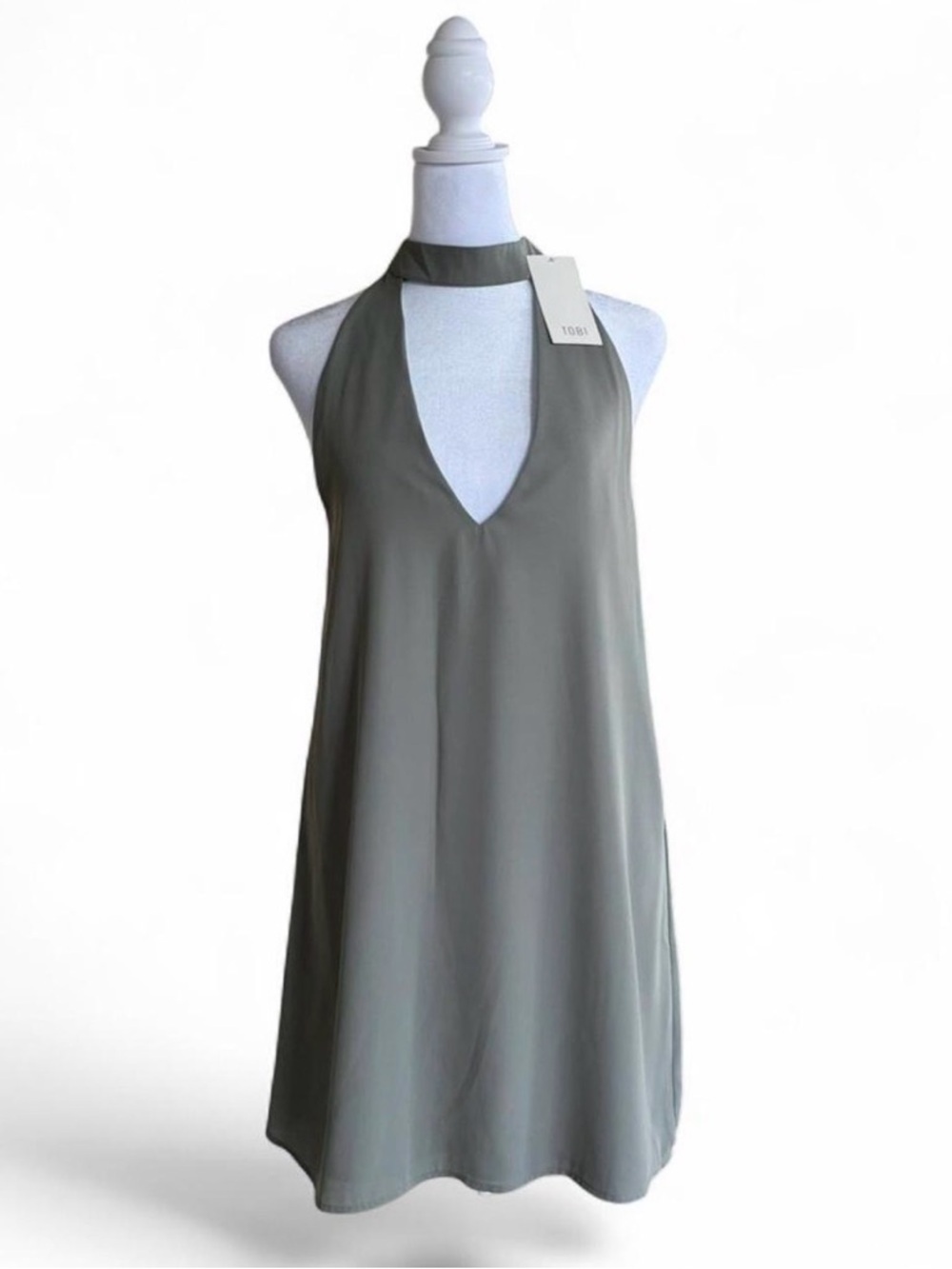 Tobi Olive Green Halter Mini Dress